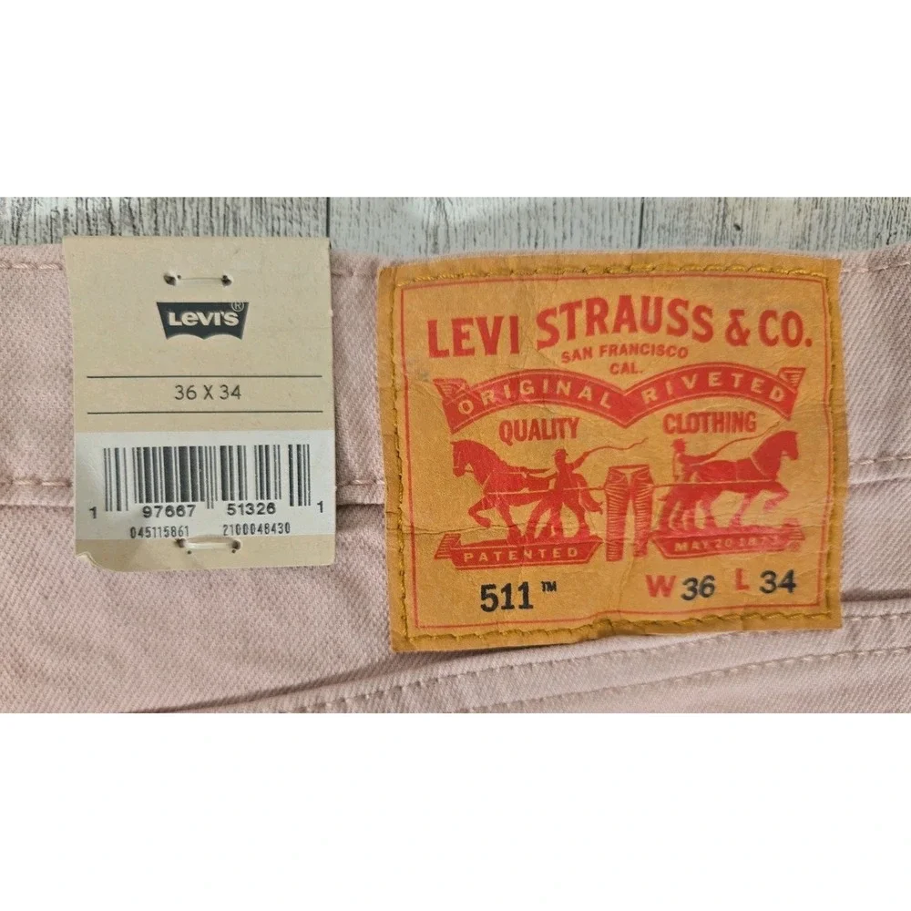 Levi's 511 Slim Mens Jeans 36x34 Pink Levi's Ease Sits Below Waist NEW